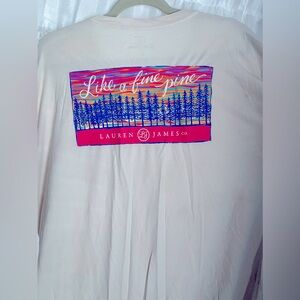 NWOT Preppy Tan, trees, camping long sleeve Lauren James shirt “Like a fine pine